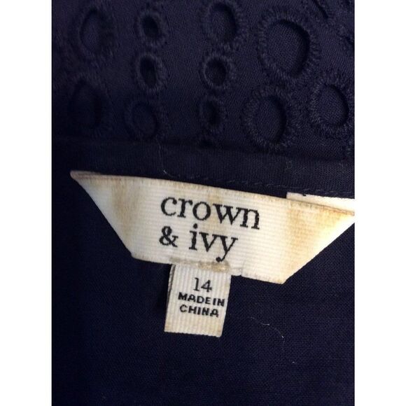 CROWN And Ivy Eyelet 3/4 Sleeve Size 14 Navy - Picture 3 of 3